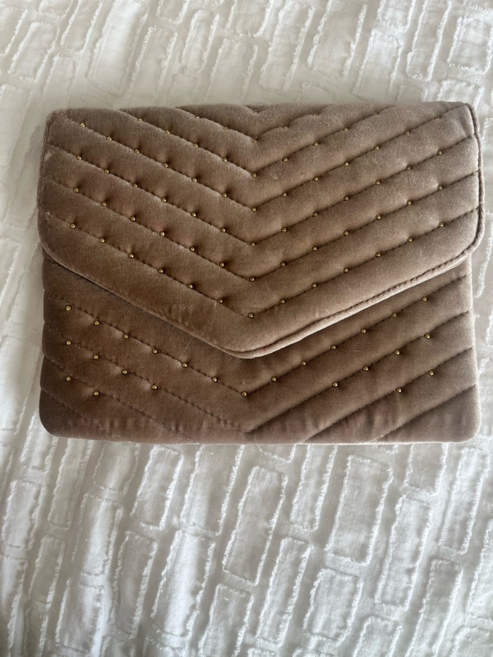 Quilted Velvet Envelope Clutch with Stud Detail